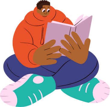 Hand Drawn Vibrant Person Sitting on Floor Legs Crossed Reading